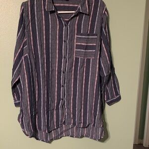 Cato Navy and Pink Striped Button Down Shirt